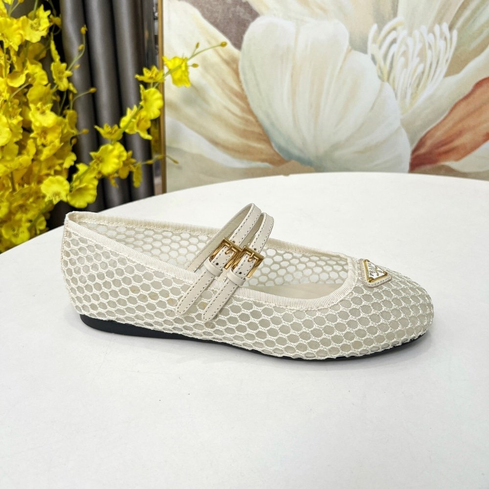 Pra*a Mesh Fabric Ballerinas Beige 1F915N 099 F0485 F 005