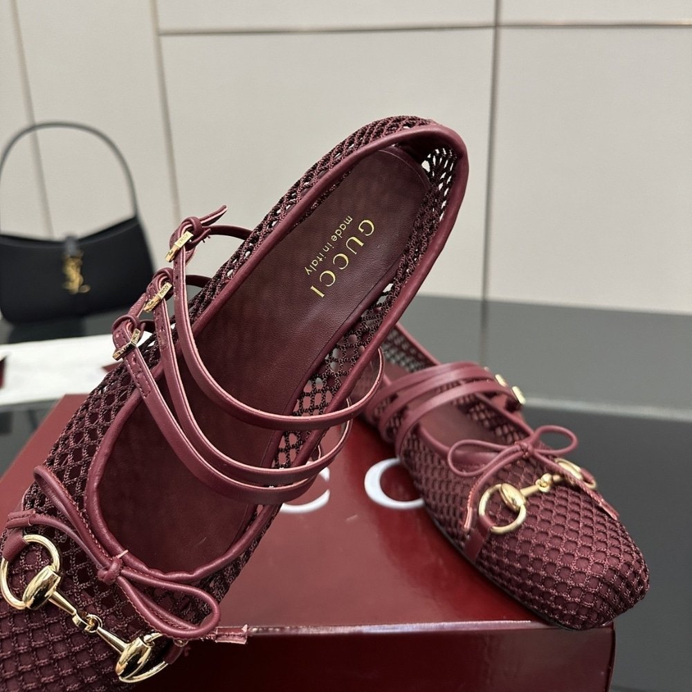 Gvc*1 Women Horsebit Ballet Flat Rosso Ancora Red Mesh ‎835077 Faeqz 6207