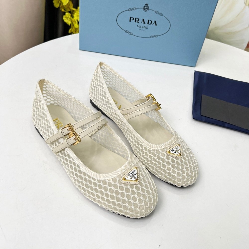Pra*a Mesh Fabric Ballerinas Beige 1F915N 099 F0485 F 005