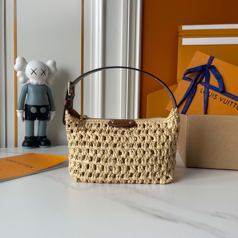 L0vis Vvtt0n Hills Pochette Raffia Natural Tan 18Cm M14304