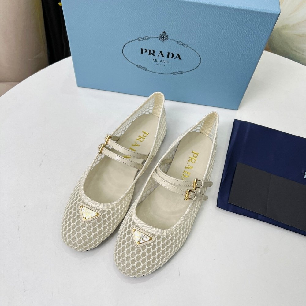Pra*a Mesh Fabric Ballerinas Beige 1F915N 099 F0485 F 005