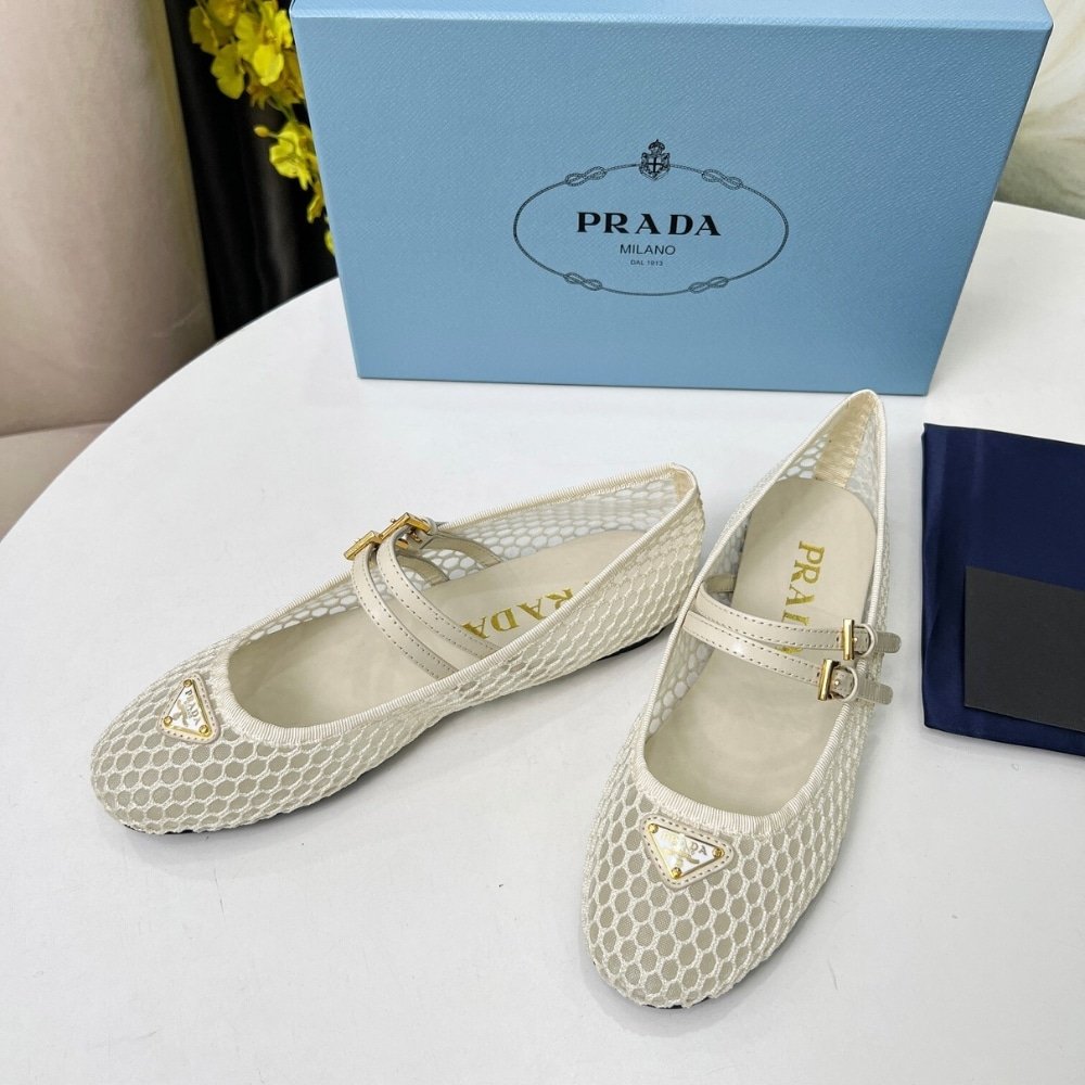 Pra*a Mesh Fabric Ballerinas Beige 1F915N 099 F0485 F 005