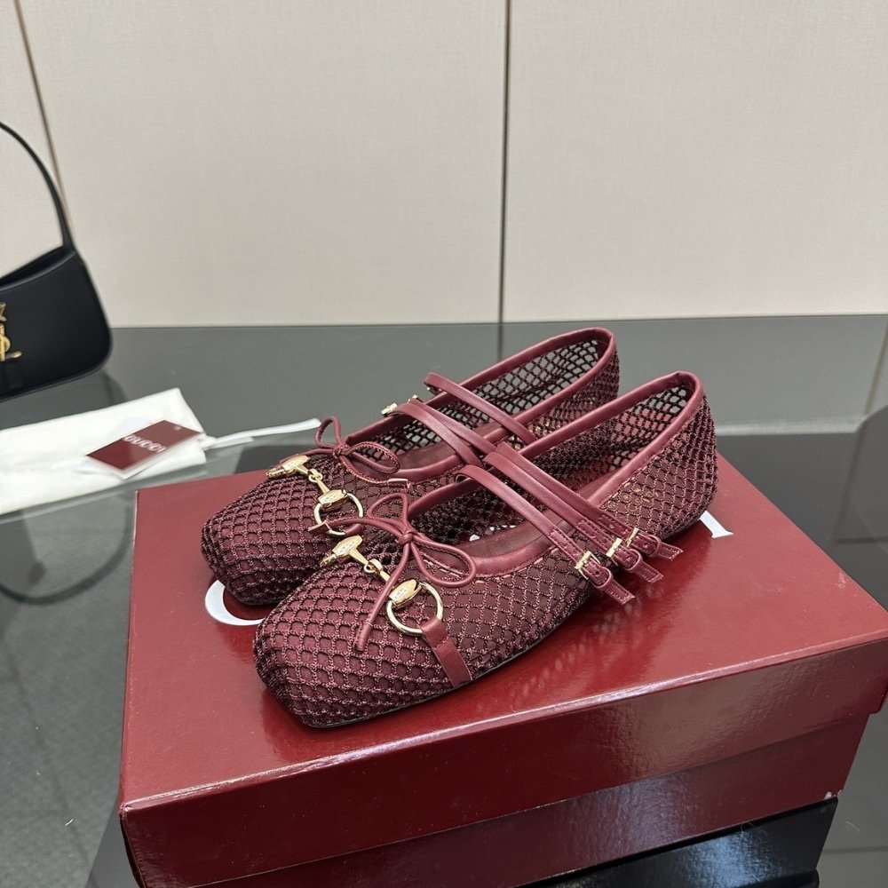 Gvc*1 Women Horsebit Ballet Flat Rosso Ancora Red Mesh ‎835077 Faeqz 6207
