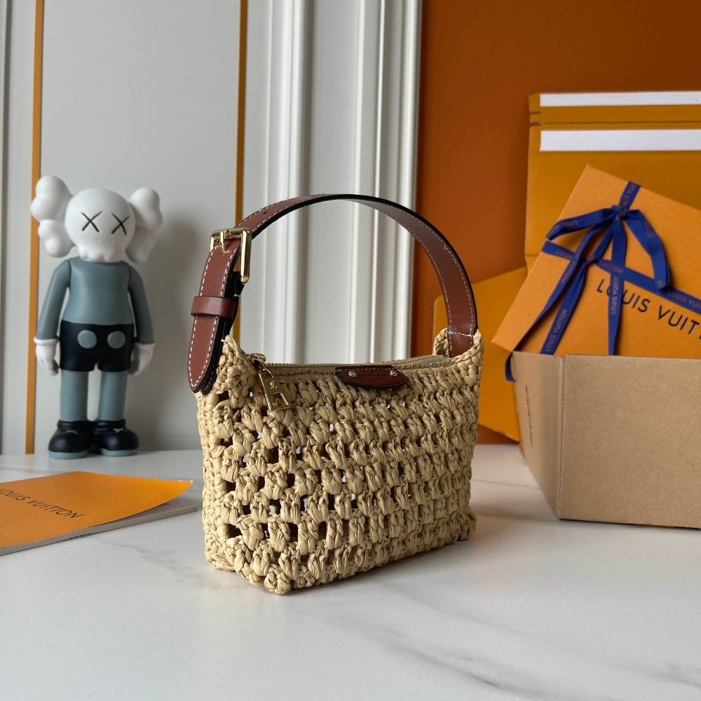 L0vis Vvtt0n Hills Pochette Raffia Natural Tan 18Cm M14304