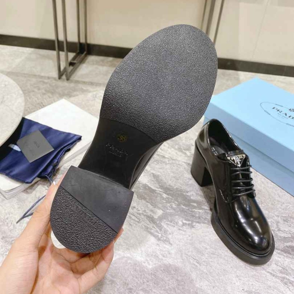 Pra*a Heeled Brushed Leather Lace Ups Black 1E976M 055 F0002 F 085