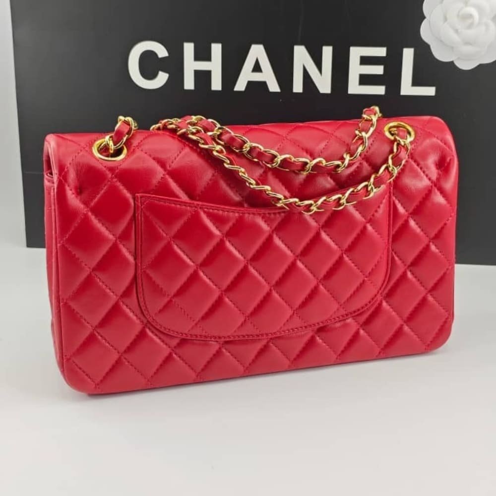 Ch**el Medium Classic Double Flap Red Gold Hardware 25Cm