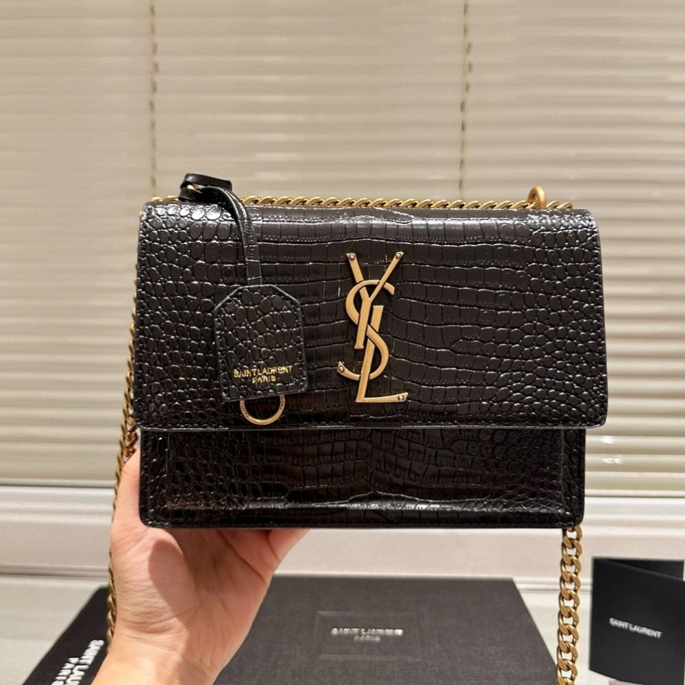 Sa1nt Lau*nt Sunset Medium In Crocodile Embossed Leather Black 22Cm 442906Dnd0J1000
