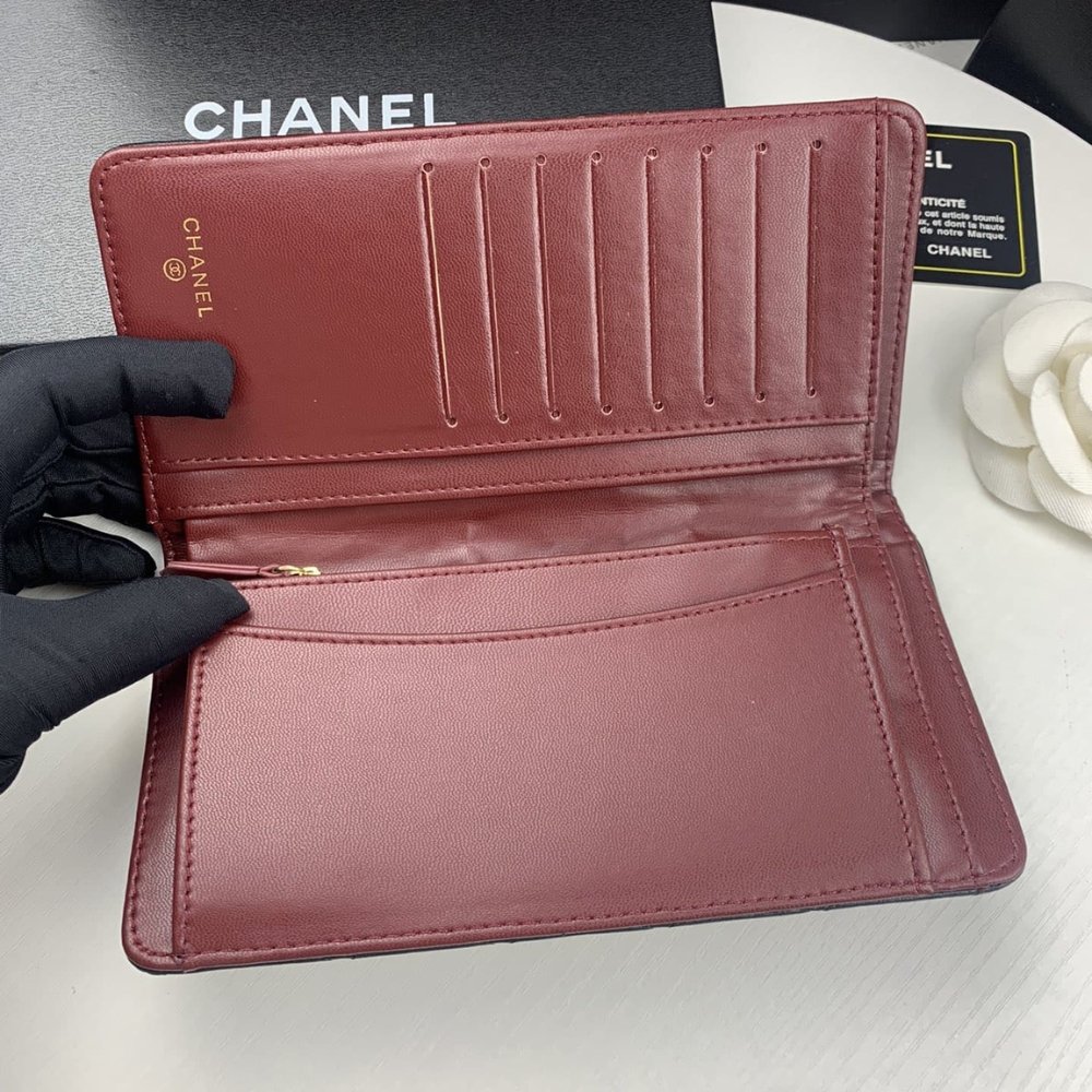 Ch**el Quilted Classic Long Flap Wallet Black 19Cm