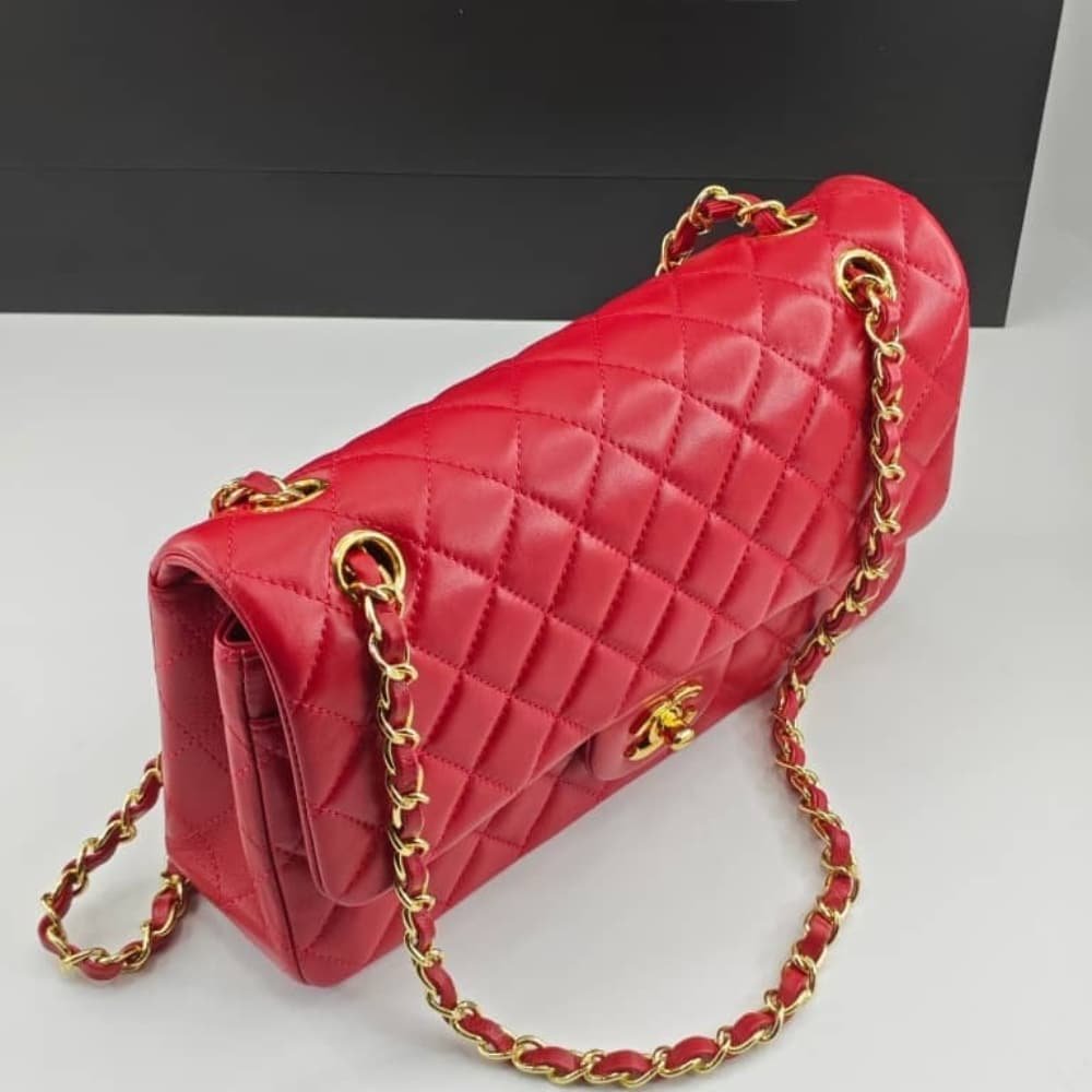 Ch**el Medium Classic Double Flap Red Gold Hardware 25Cm