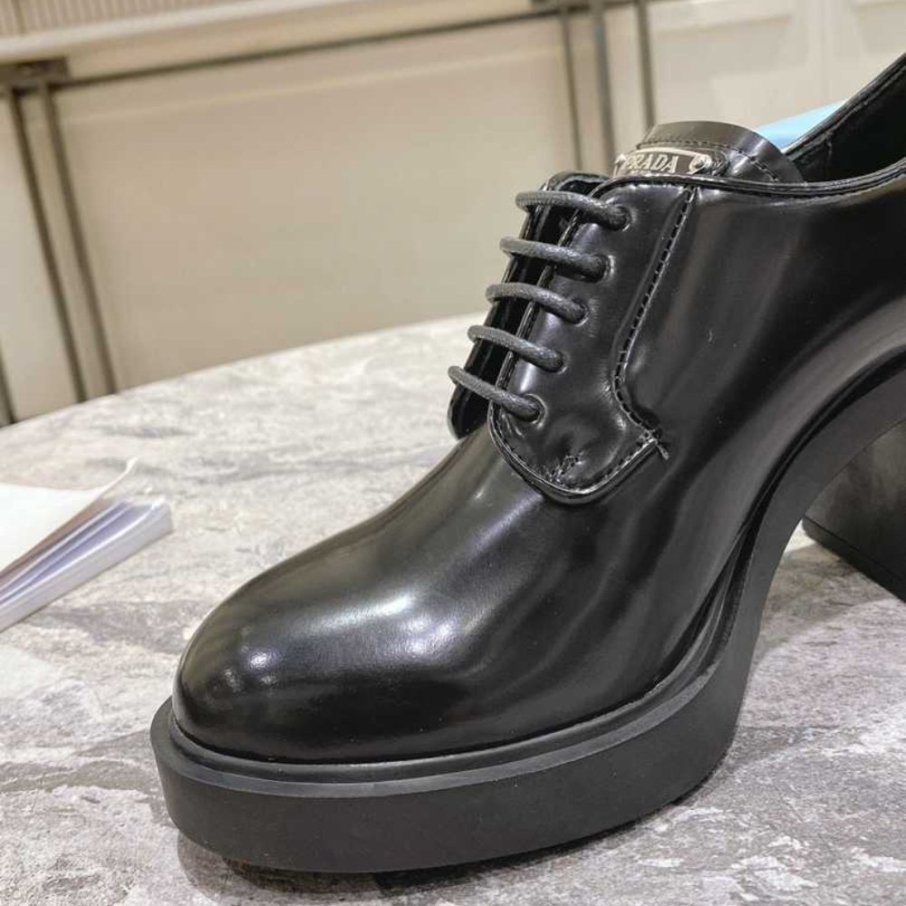 Pra*a Heeled Brushed Leather Lace Ups Black 1E976M 055 F0002 F 085