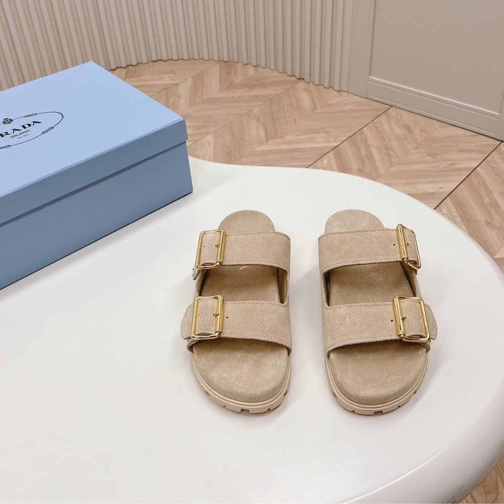 Pra*a Suede Strap Slides Ecru 1Xx692 054 F0379 F 020