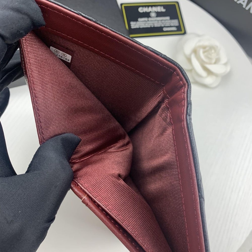 Ch**el Quilted Classic Long Flap Wallet Black 19Cm