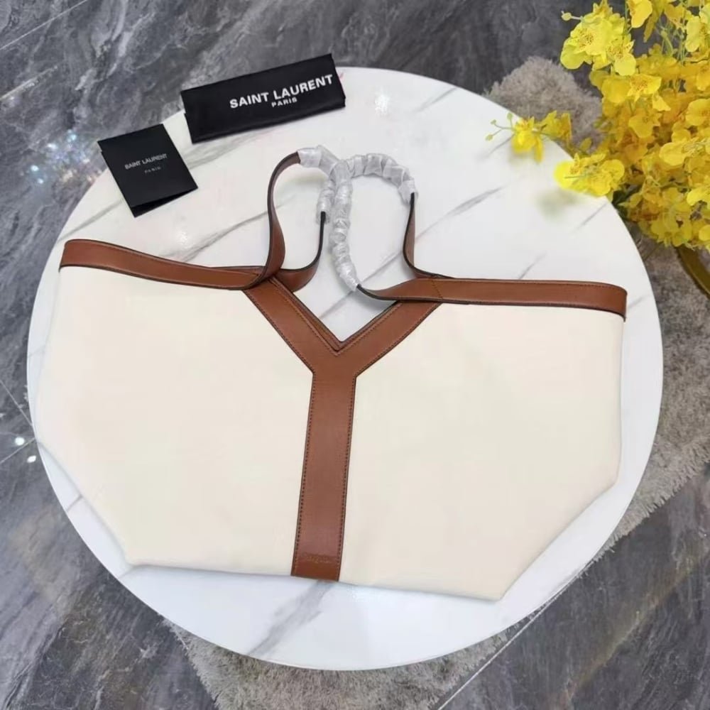 Sa1nt Lau*nt Y Tote In Canvas And Leather Bag Beige 37Cm 817602Fac7T9856