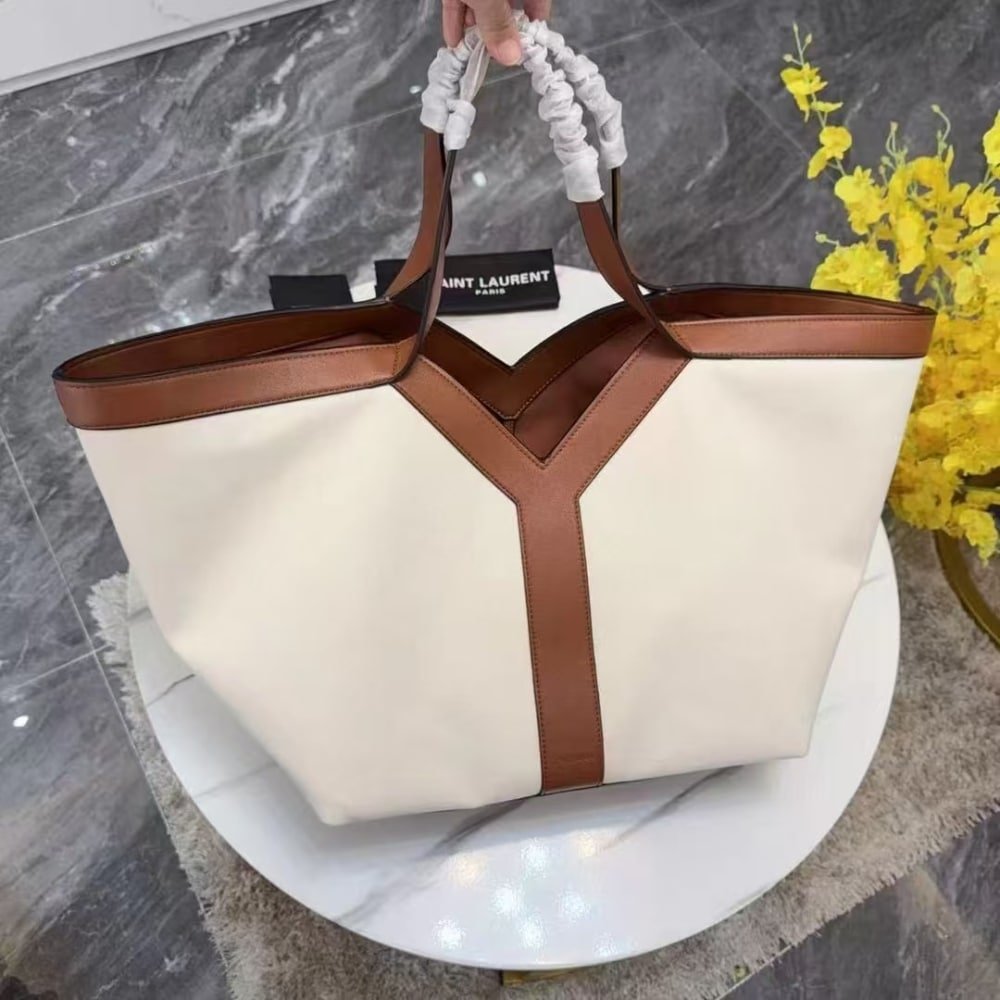 Sa1nt Lau*nt Y Tote In Canvas And Leather Bag Beige 37Cm 817602Fac7T9856