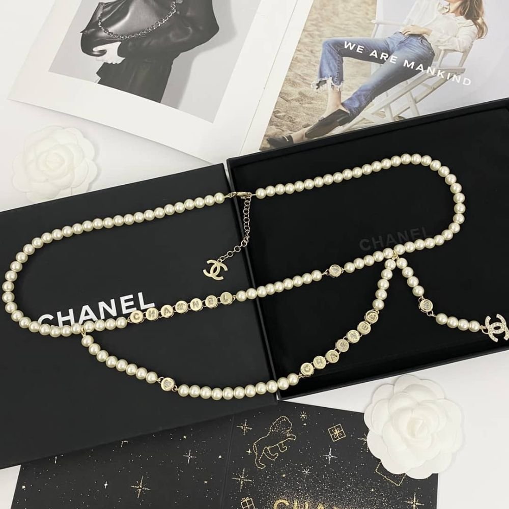 Ch**el Pearl Necklace with Gold Medalion Charms