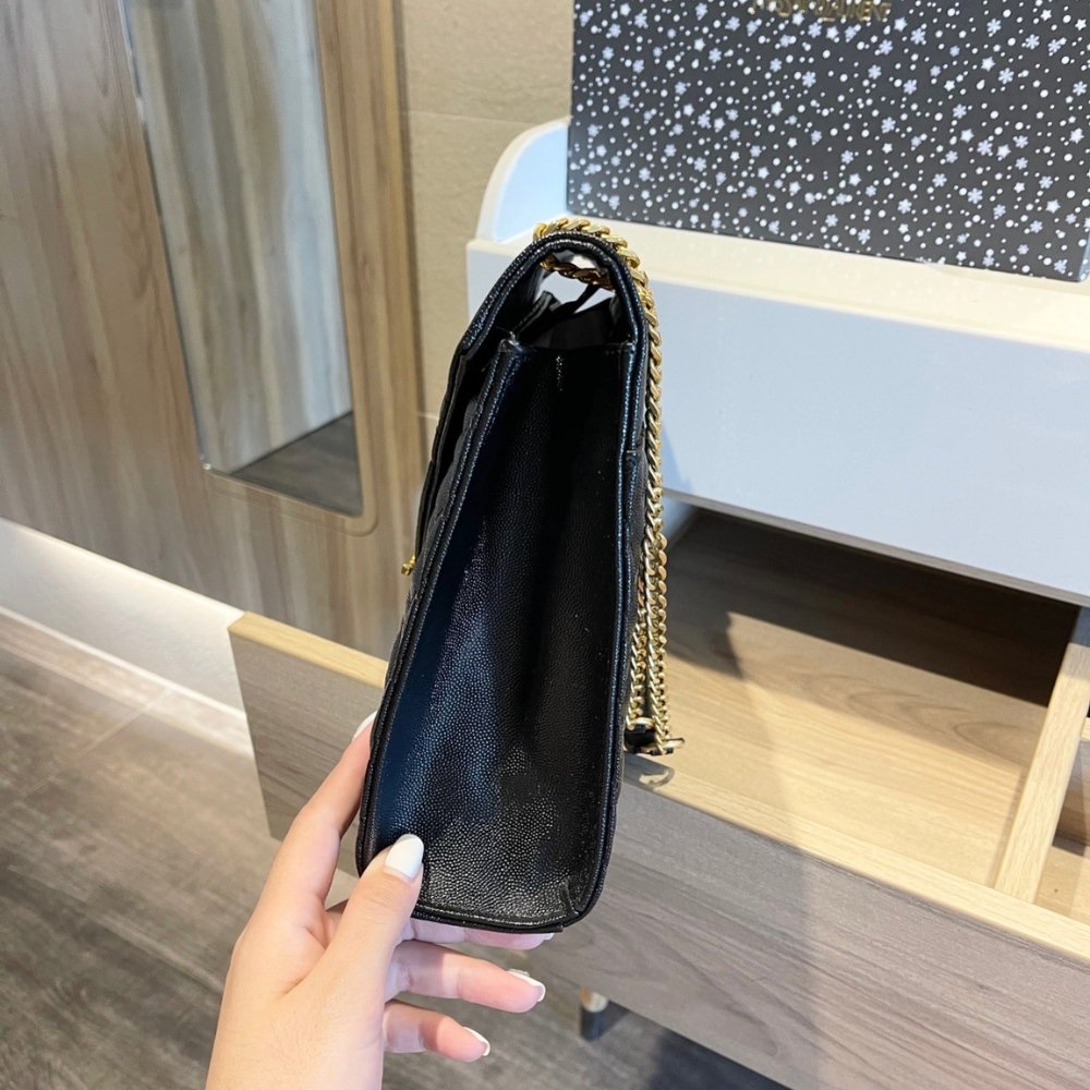 Sa1nt Lau*nt Envelope Large Bag In Mix Matelassé Grain De Poudre Embossed Black Gold 31Cm 600166Bow911000