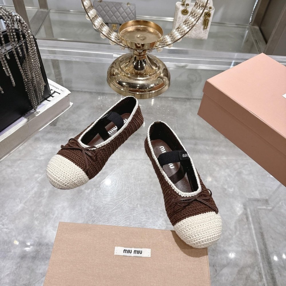 M1um1u Crochet Knit Ballerina Shoes Cocoa Ivory 5F138E 2Cq2 F0Cms F 005