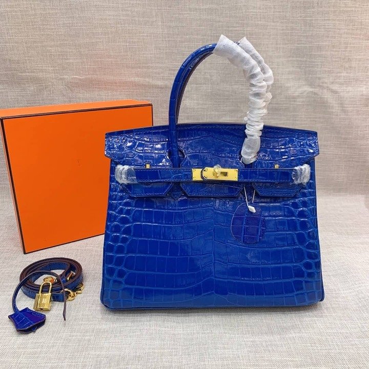 H**me5 Birkin 30 Crocodile Gold Toned Hardware Dark Blue