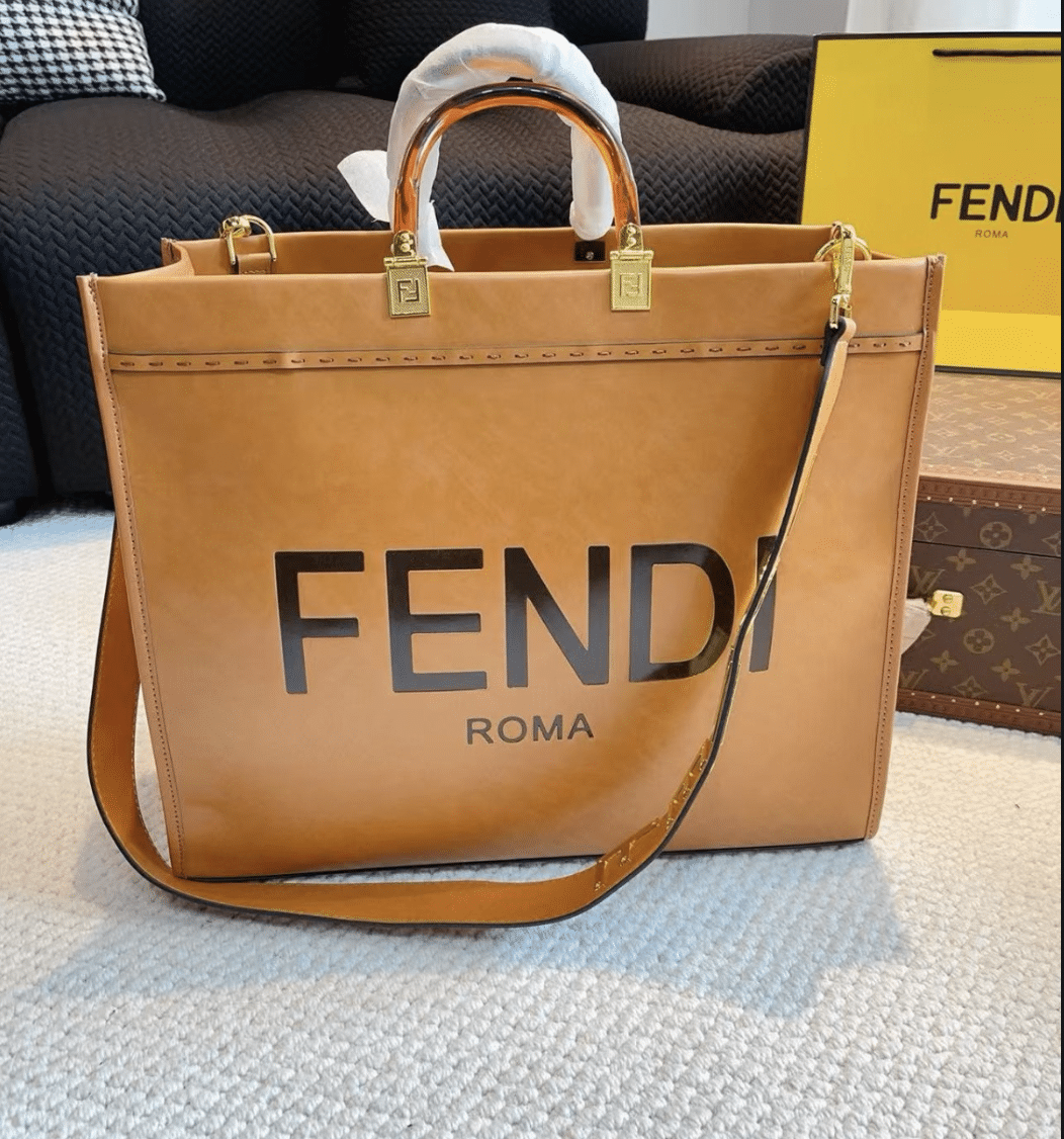 F**di Sunshine Large Brown Leather Shopper 40Cm 8Bh372Abvlf0Pwz