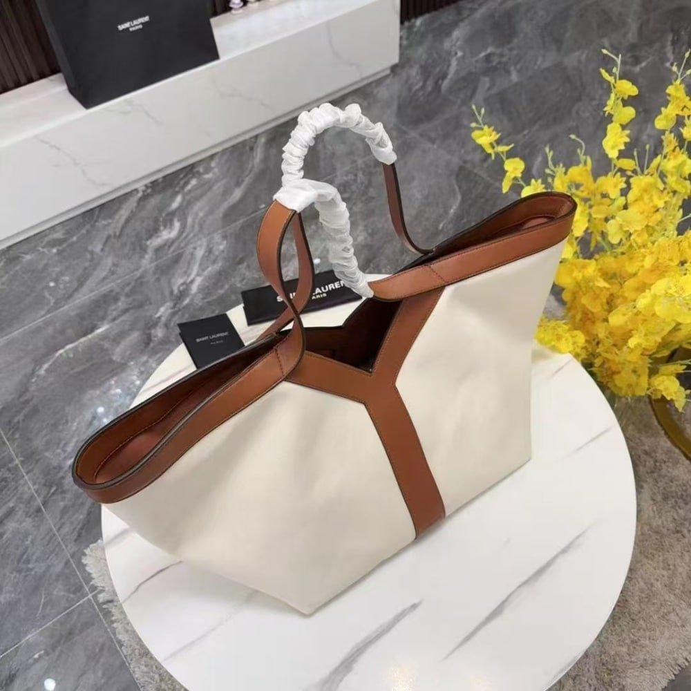 Sa1nt Lau*nt Y Tote In Canvas And Leather Bag Beige 37Cm 817602Fac7T9856