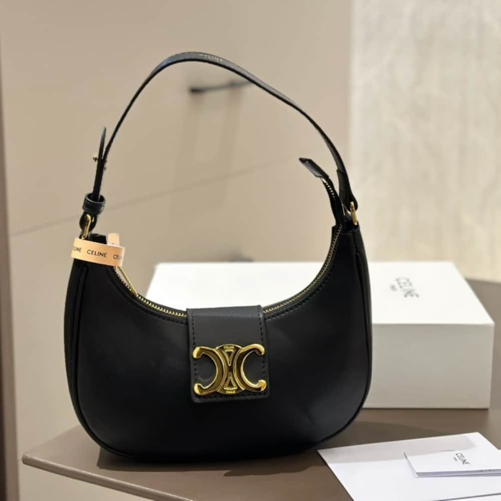 Ce1i*e Medium Ava Triomphe Bag In Smooth Black 24Cm 114493Dgq 38No