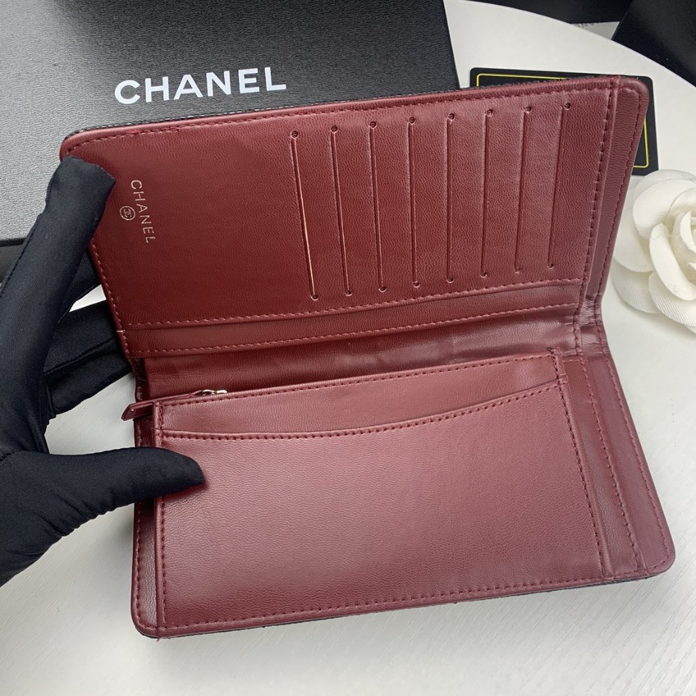 Ch**el Black Caviar Leather Classic Long Flap Wallet 19.5Cm
