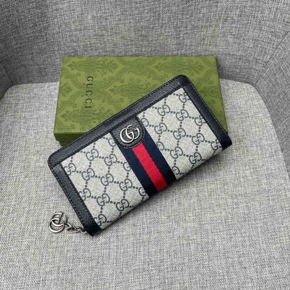 Gvc*1 Ophidia Zip Around Wallet In Beige And Blue Svp*me 19Cm 523154 96Iwn 4076