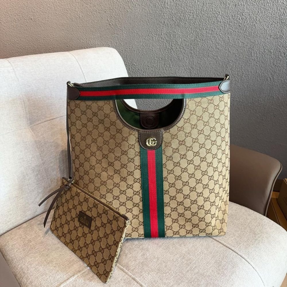 Gvc*1 Giglio Large Tote Bag Beige And Brown GG Canvas 36Cm 865452 FAFZE 9871
