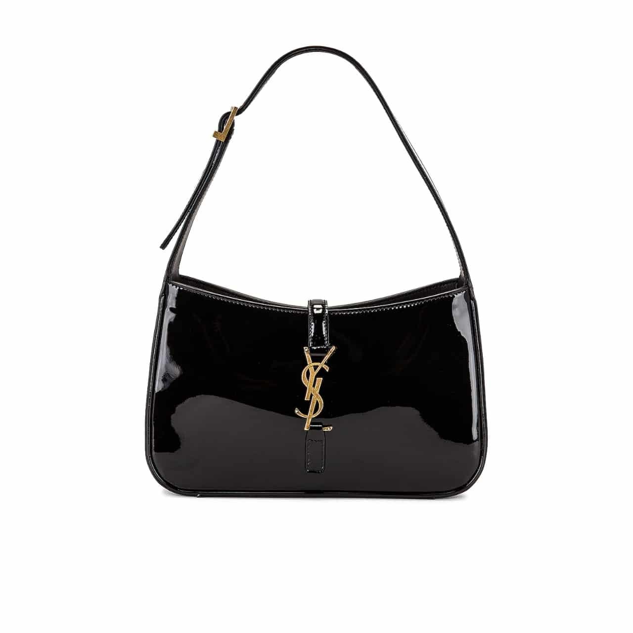 Sa1nt Lau*nt Le 5 A 7 Patent Hobo Bag In Shiny Leather Black 25Cm