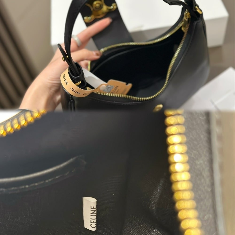 Ce1i*e Medium Ava Triomphe Bag In Smooth Black 24Cm 114493Dgq 38No