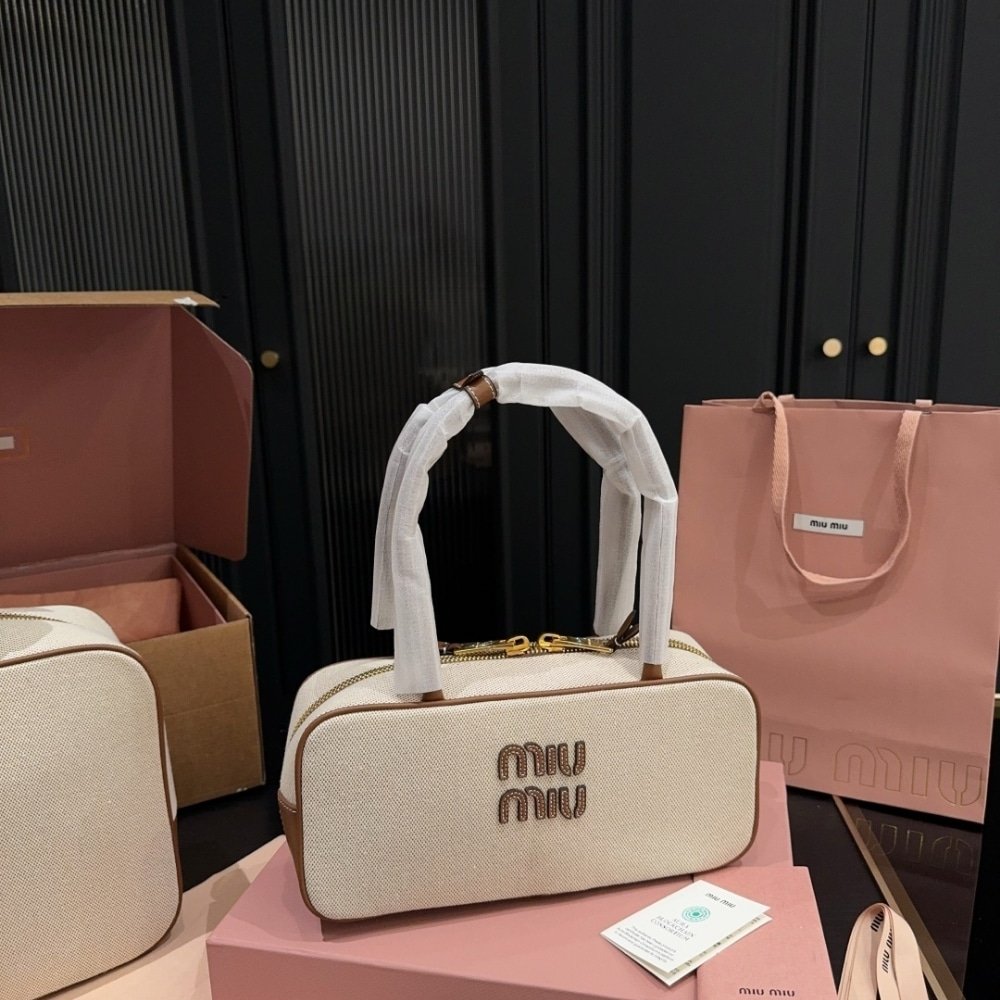 M1um1u Beau Canvas Bag Beige And Brandy 28Cm 5Bb173 Acrn F062F V Owm