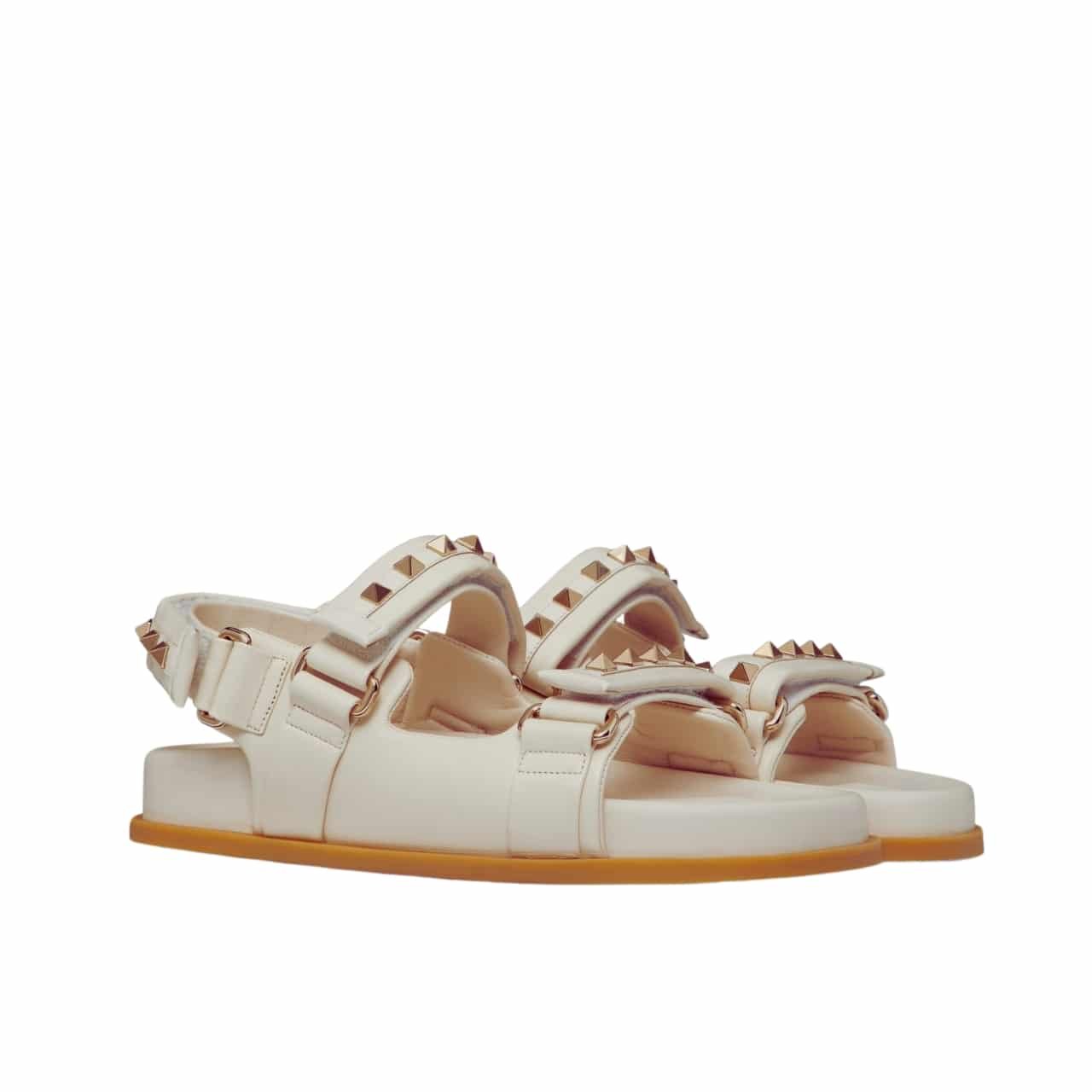 Va1e*ntin0 Garavani Rockstud Flat Sandal In Nappa Leather For Woman In White