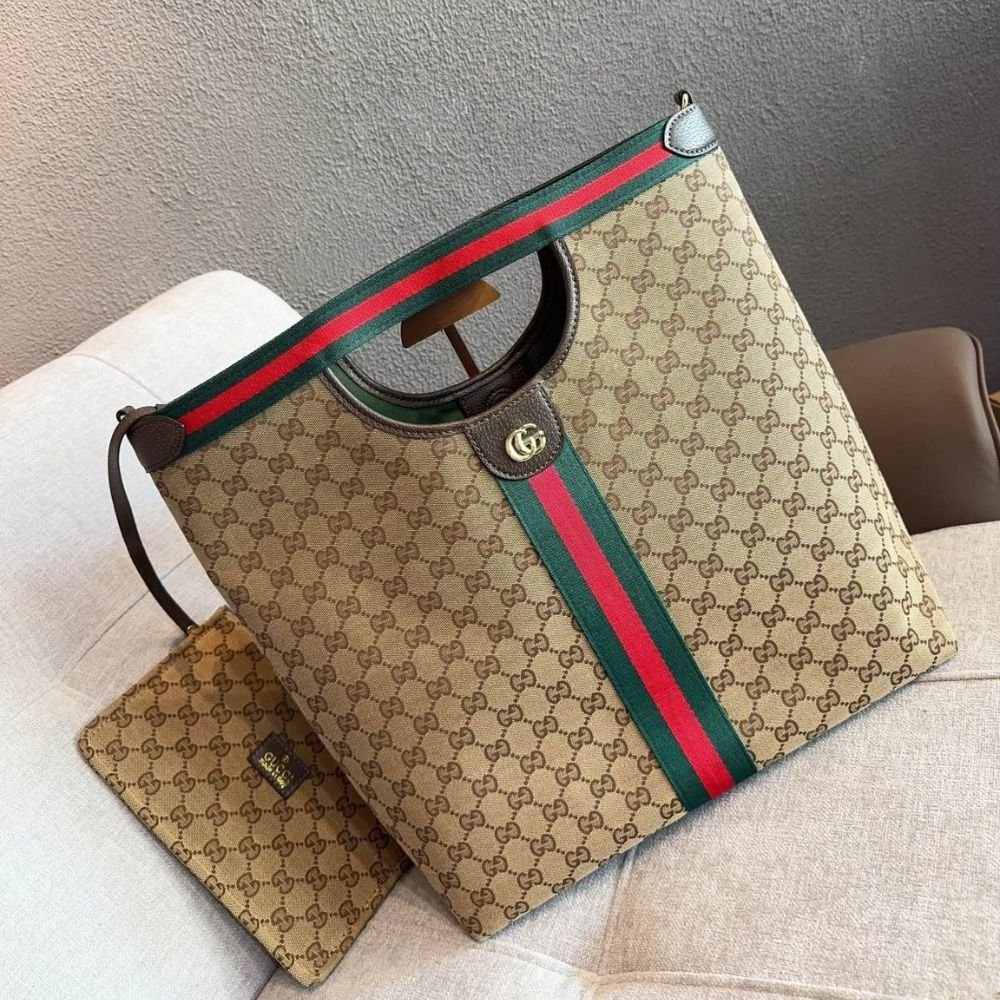 Gvc*1 Giglio Large Tote Bag Beige And Brown GG Canvas 36Cm 865452 FAFZE 9871
