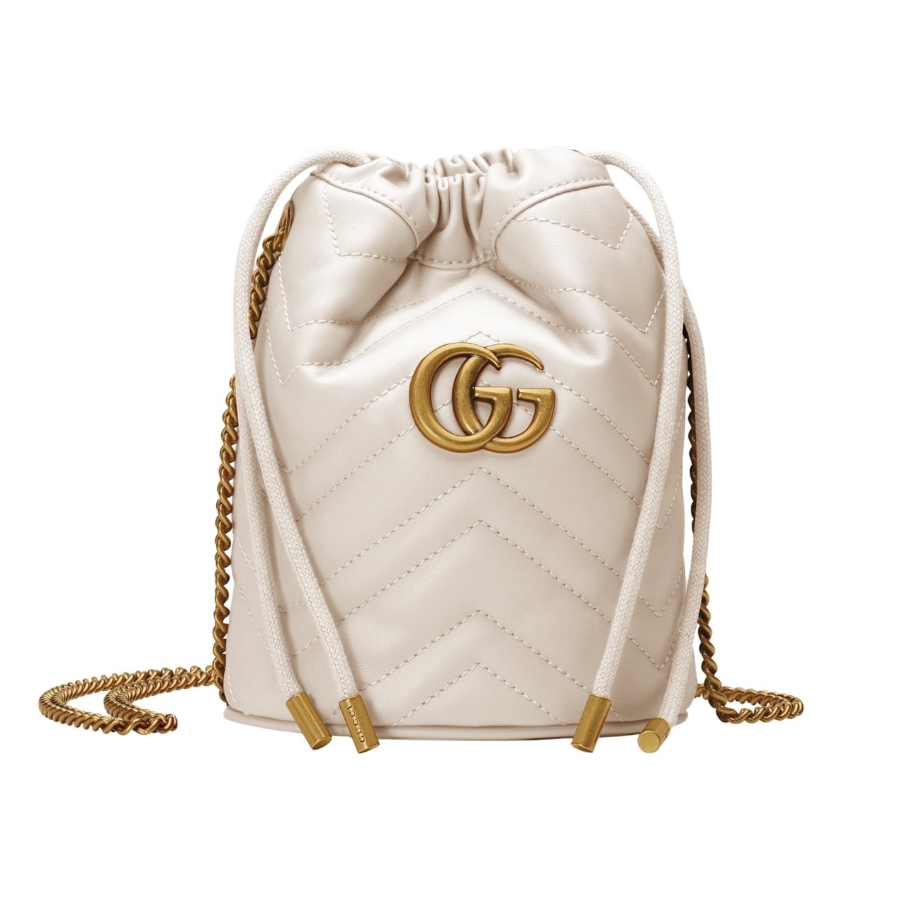 Gvc*1 Gg Marmont Mini Bucket Bag White Matelassé Chevron 12Cm 575163 Dtdrt 9022