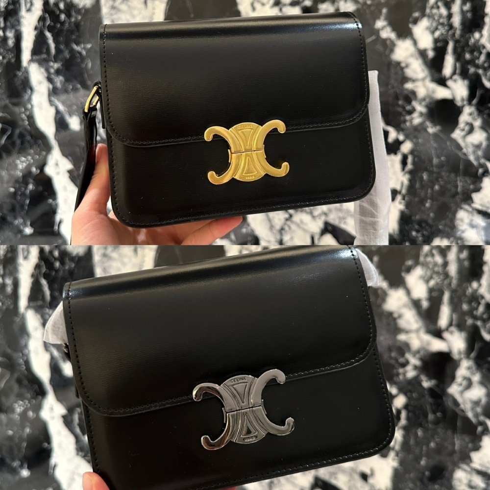 Ce1i*e Teen Triomphe Bag In Shiny Silver Hardware Black 19Cm 188423Bf4 38Si