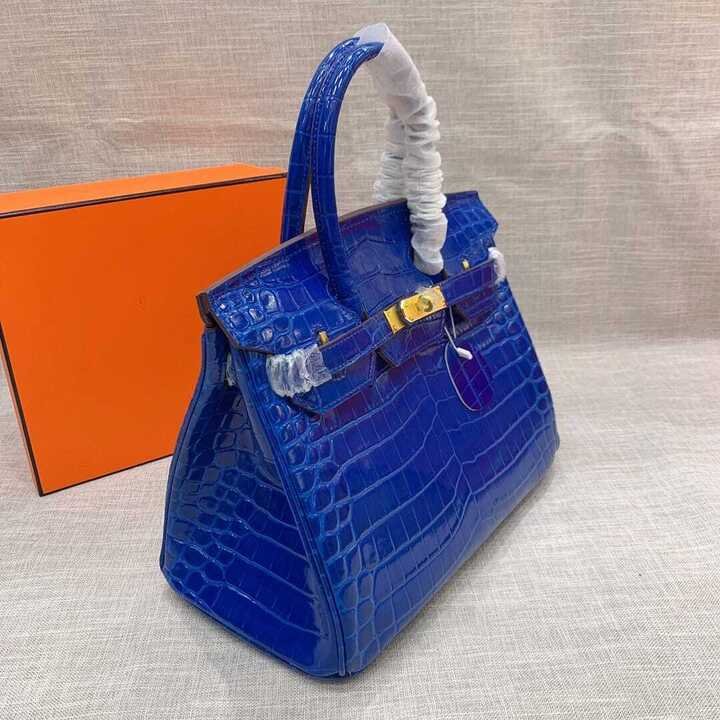 H**me5 Birkin 30 Crocodile Gold Toned Hardware Dark Blue