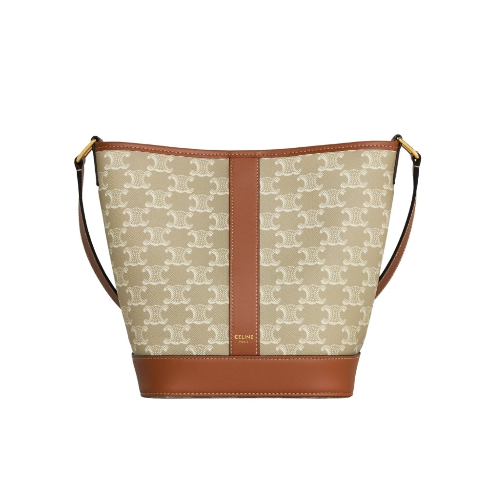 Ce1i*e Small Bucket Cuir Triomphe In Triomphe Canvas Grege 22Cm 191442Flc 02Gr
