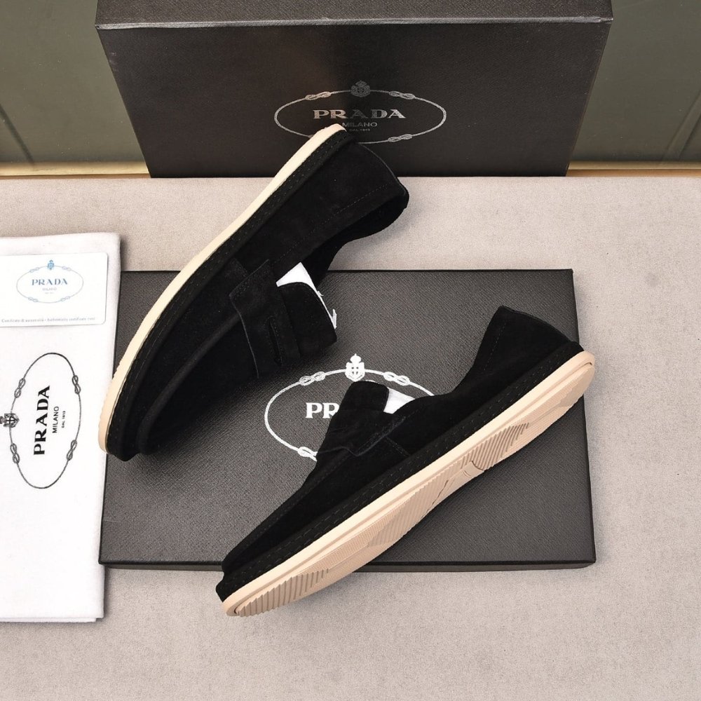 Pra*a Men’S Suede Loafers Leather Black