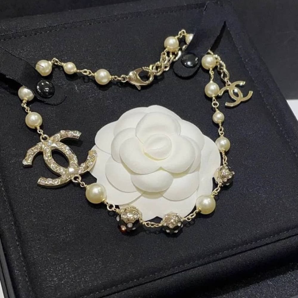 Ch**el Pearl And Crystal Necklace