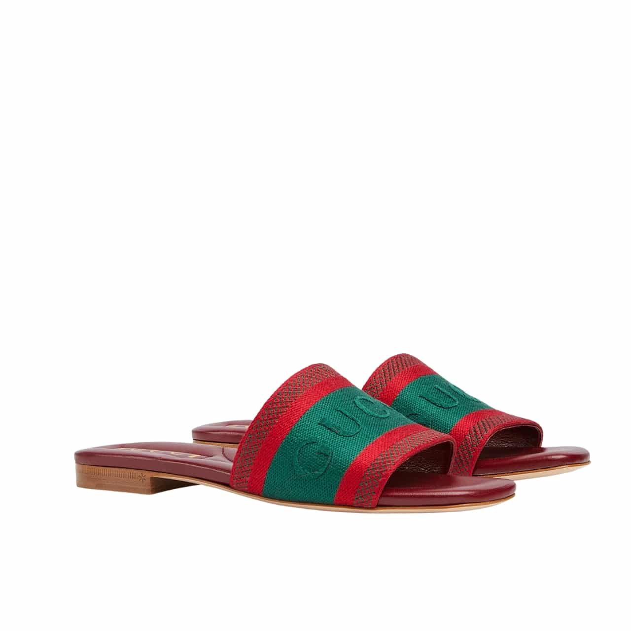 Gvc*1 Women Slide Sandal With Web Green And Red 816350 Faecg 6443