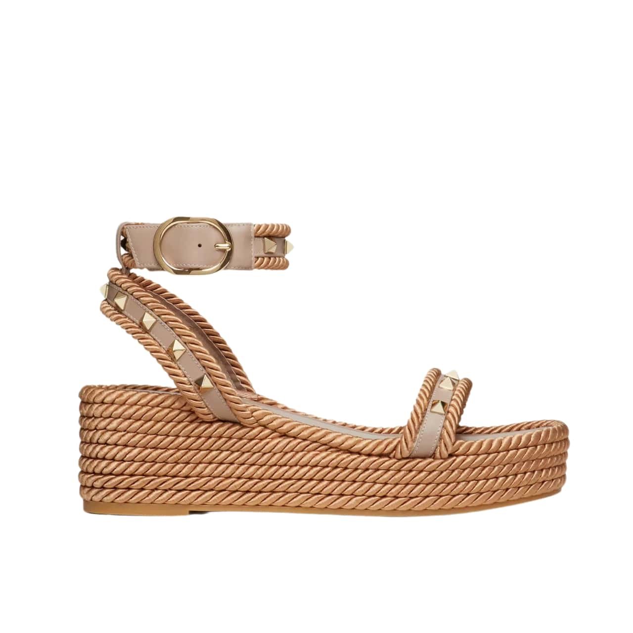 Va1e*ntin0 Rockstud Flatform Sandal In Calfskin Beige 2W2S0Gi3Baep45
