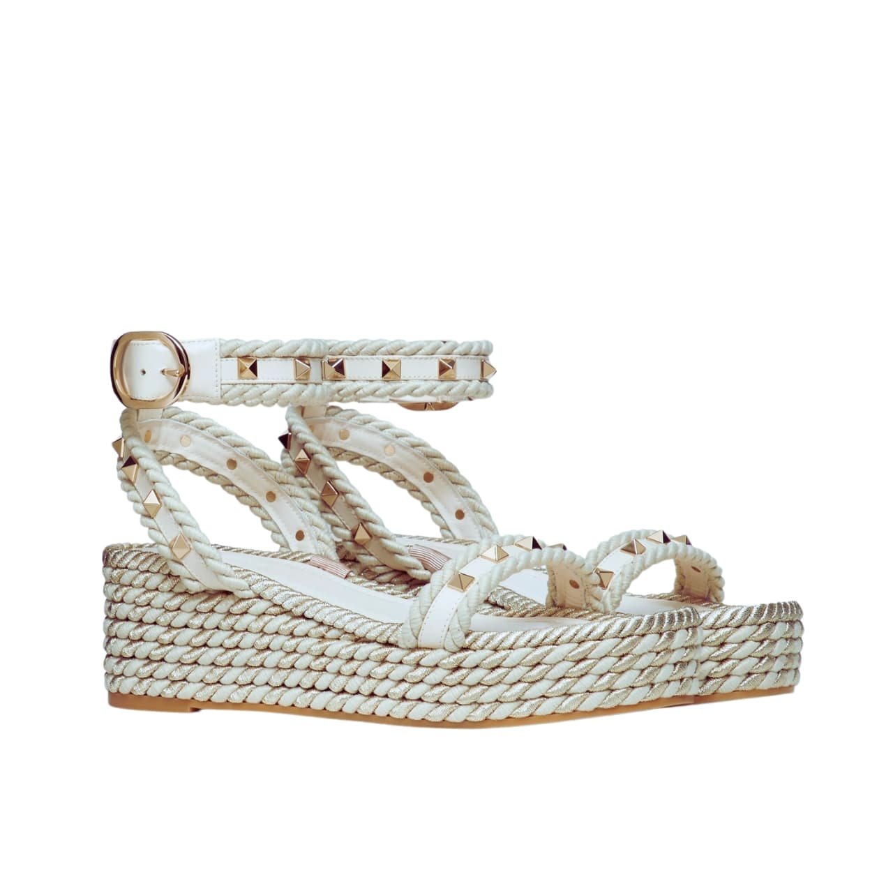 Va1e*ntin0 Rockstud Flatform Sandal White
