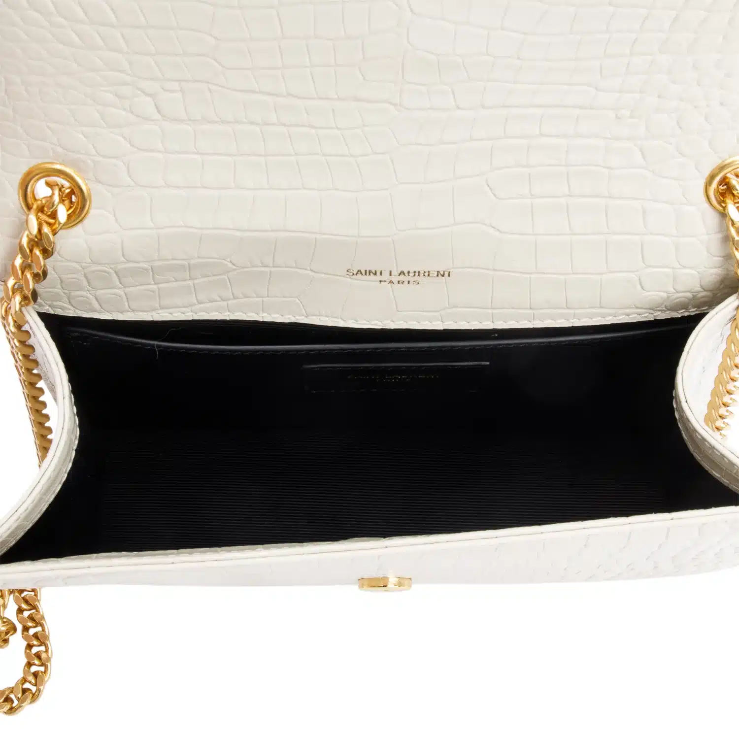 Sa1nt Lau*nt Kate Medium Chain Bag With Tassel In Crocodile-Embossed Shiny White 354119Dnd0J9207