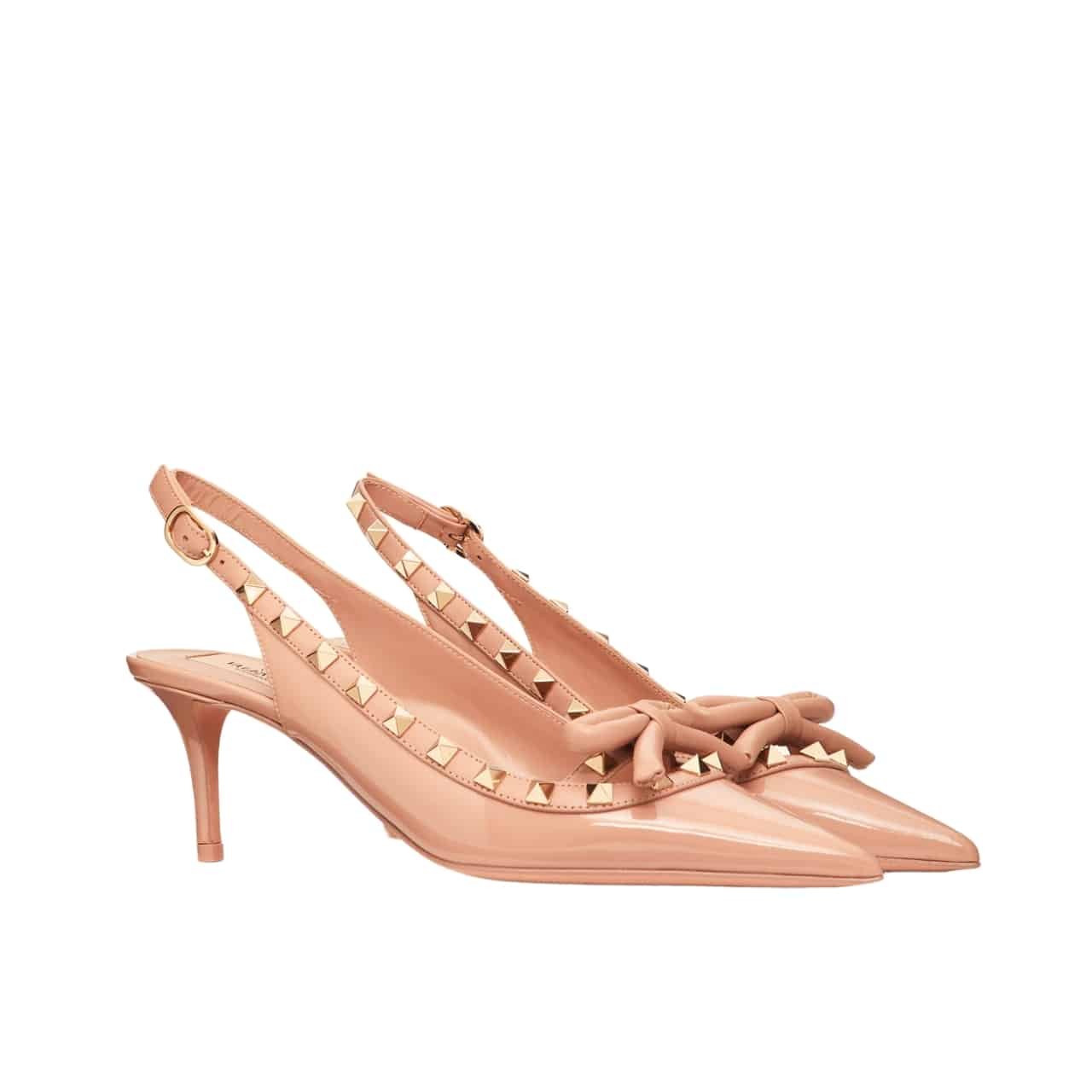 Va1e*ntin0 Rockstud Bow Slingback Pump In Patent With Matching Studs Cinnamon Pink Ws0Ib8Tzegf10