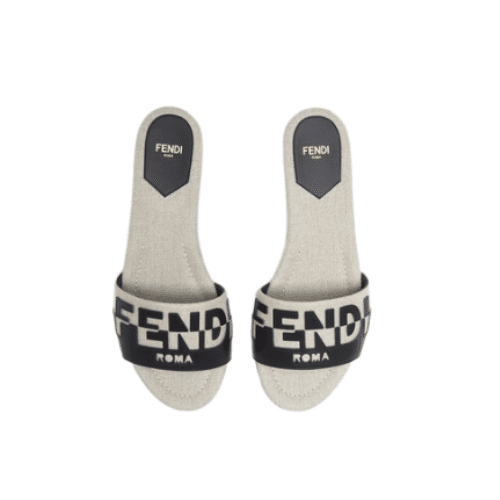 F**di Signature Canvas Leather Slides Black 8R8337Ajzuf0Wzm