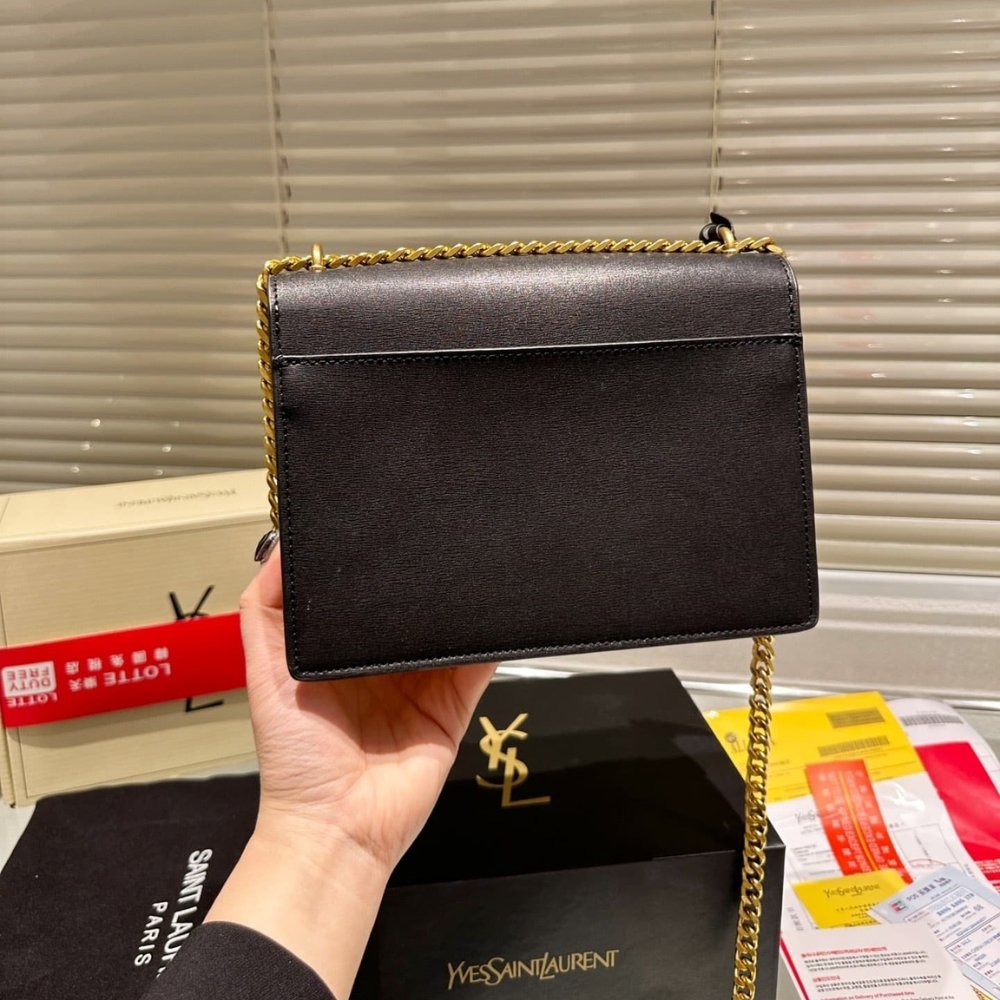 Sa1nt Lau*nt Sunset Medium Chain Bag In Smooth Leather Bag Beige Black 22Cm 442906D42Ew1089