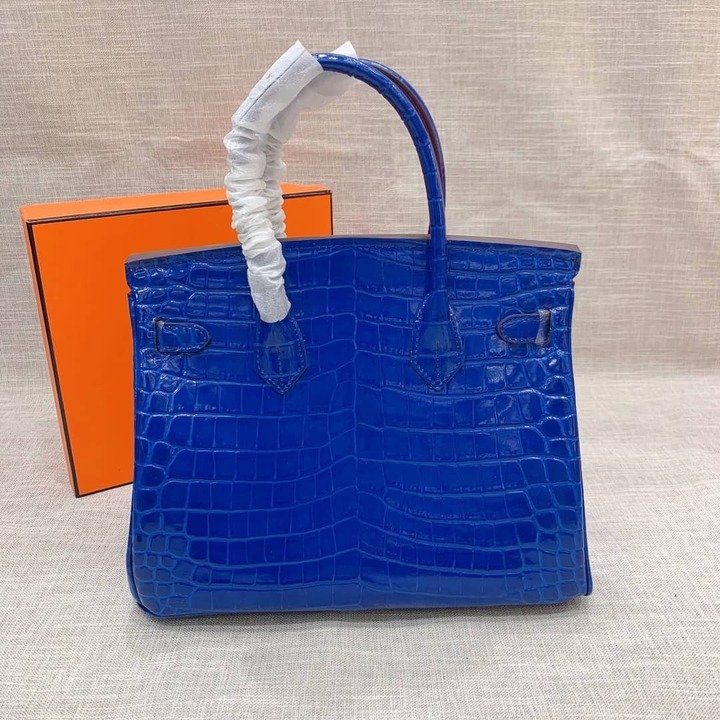 H**me5 Birkin 30 Crocodile Gold Toned Hardware Dark Blue
