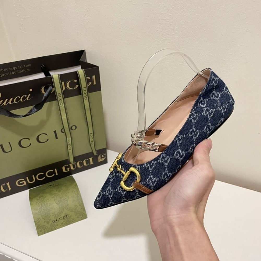 Gvc*1 Women’S Gg Horsebit Ballet Flat Denim 635101 2Kq80 4462