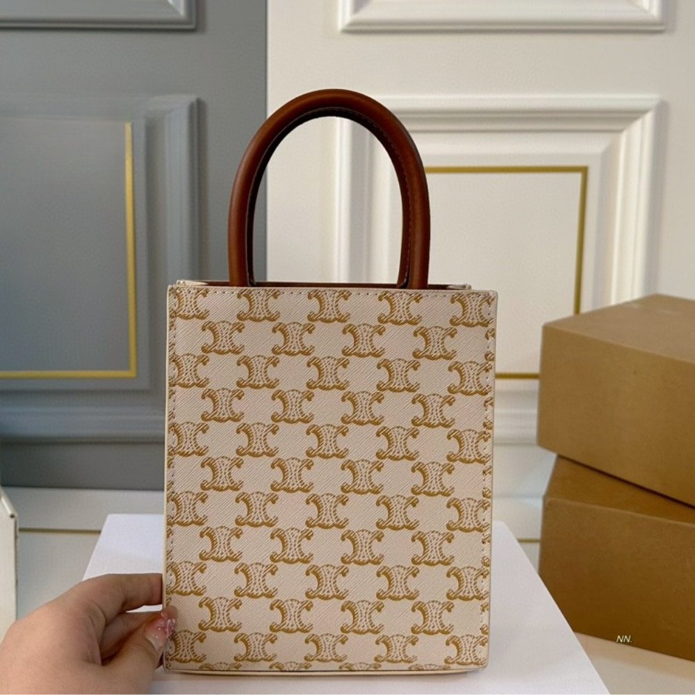 Ce1i*e Mini Vertical Cabas In Triomphe Canvas And Beige 17Cm
