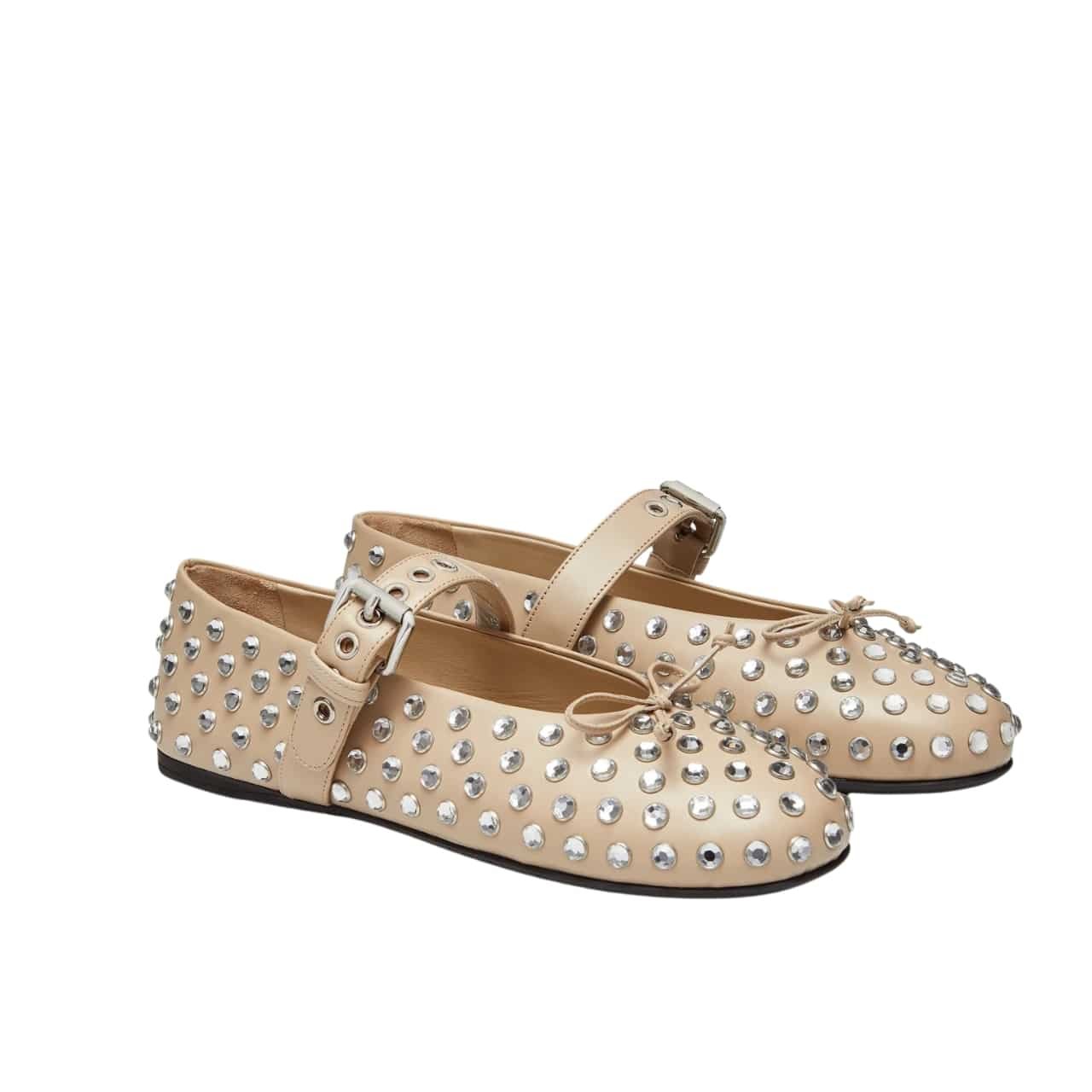 M1um1u Leather Ballerinas In Beige